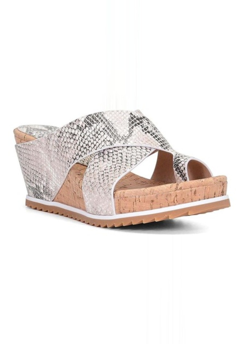 Donald J Pliner Donald Pliner SISU Upper Heel Wedge Platform Comfortable Women Leather Slide Sandals Platino-Pebbled Metallic