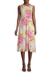 Donna Ricco Asymmetrical Draped Floral Dress