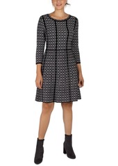 Donna Ricco Contrast-Trim Patterned Knit Dress