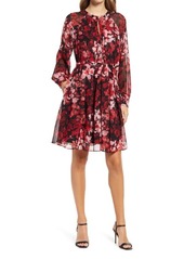 Donna Ricco Floral Pleated Long Sleeve Dress