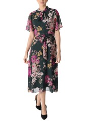 Donna Ricco Printed Flutter-Sleeve Midi Dress