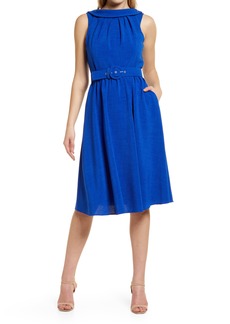 Donna Ricco Sleeveless Belted A-Line Dress in Cobalt Blue at Nordstrom
