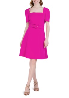 Donna Ricco Square Neck Belted Fit & Flare Dress in Fuchsia at Nordstrom Rack