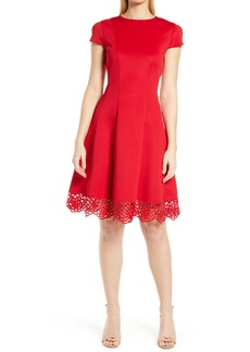 Donna Ricco Tulip Sleeve Lace Hem Fit & Flare Dress in Red at Nordstrom