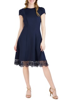 Donna Ricco Tulip Sleeve Lace Hem Fit & Flare Dress in Navy at Nordstrom Rack