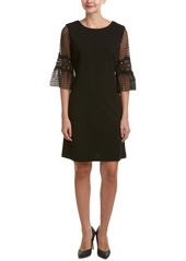 Donna Ricco Women's Elbow Solid Crepe Sheath Dress with Lace Sleeves