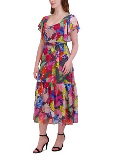 Donna Ricco Women's Flutter-Sleeve Printed Midi Dress - Multi