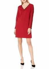 Donna Ricco Women's Long Sleeve Solid Crepe Dress with Lace on Back