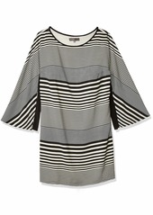 Donna Ricco Women's Plus-Size Long-Sleeve Horizontal-Striped Dress  18W