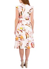 Donna Ricco Women's Printed Flutter-Sleeve Fit & Flare Dress - Ivory Multi