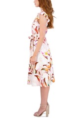 Donna Ricco Women's Printed Flutter-Sleeve Fit & Flare Dress - Ivory Multi