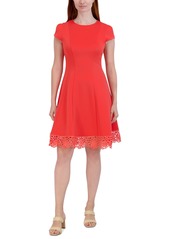 Donna Ricco Women's Round-Neck Sleeveless Fit & Flare Dress - Coral