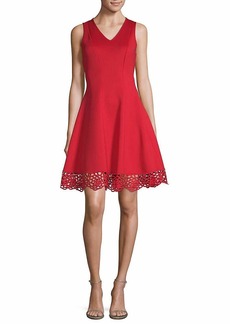 Donna Ricco Women's Scuba fit and Flare with Crochet Bottom red