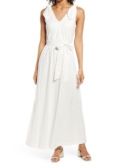Donna Ricco Bow Shoulder Belted Lace Dress in Ivory at Nordstrom Rack