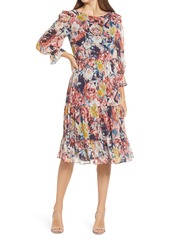 Women's Donna Ricco Floral Metallic Thread Ruffle Dress
