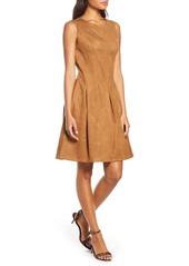 Women's Donna Ricco Pleated Fit & Flare Faux Suede Dress