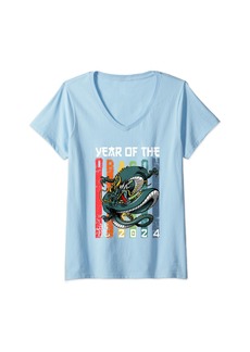 Womens Dragon 2024 Year of the Dragon Lunar New Year 2024 V-Neck T-Shirt
