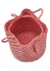 Dragon Pom Pom Woven Leather Bucket Bag