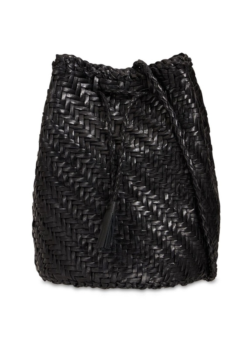 Dragon Pompom Doublej Woven Leather Basket Bag