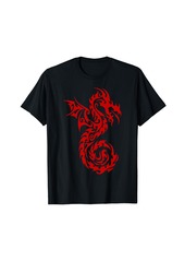 Red Tribal Dragon T-Shirt Chinese Firedrake Art Print