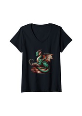 Womens Beautiful Dragon Reading Book Funny Fantasy Lover V-Neck T-Shirt