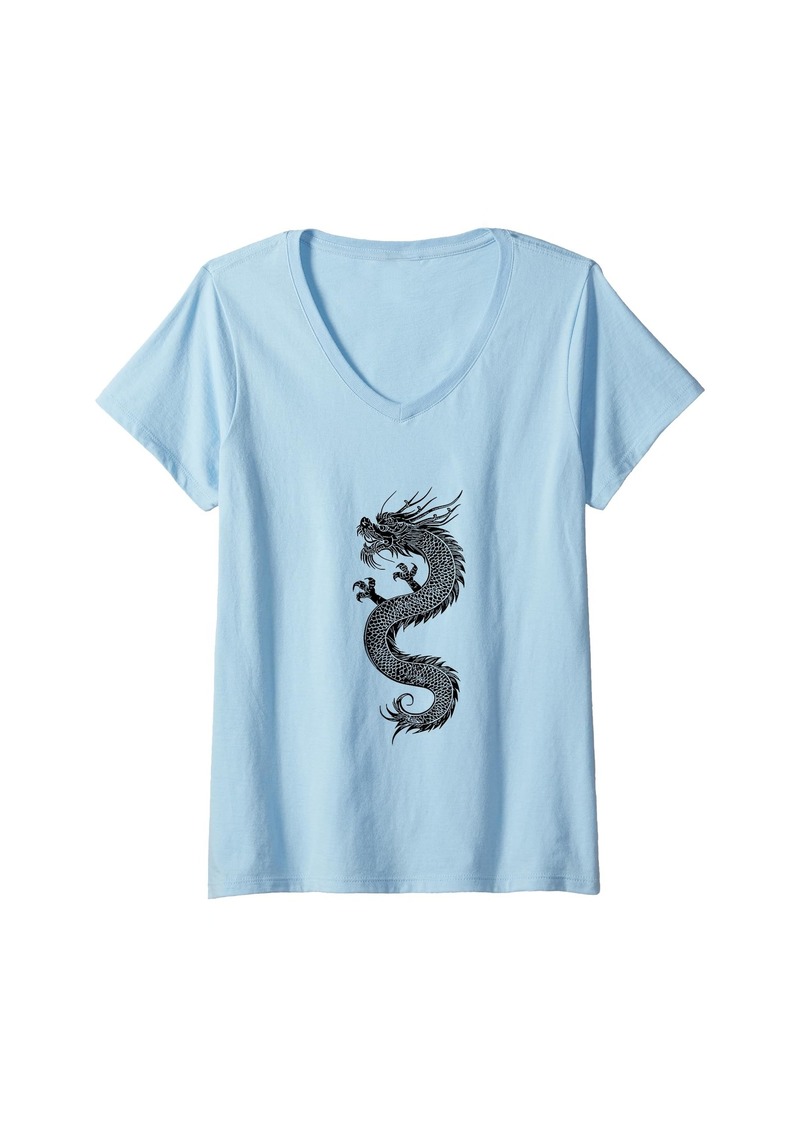 Womens Chinese Dragon V-Neck T-Shirt