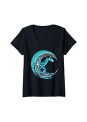 Womens Dragon - Moon Viking Valhalla North Myths Celtic Symbols V-Neck T-Shirt
