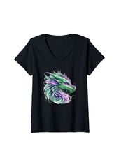 Womens Dragon Art Dragon Aesthetic Culture Mythical Creatures V-Neck T-Shirt