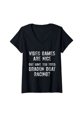Womens Dragon Boat Racing Hobby Boating Race Racer V-Neck T-Shirt
