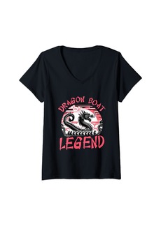 Womens Dragon Boat Racing Paddle Chinese Dragon Boat Legend V-Neck T-Shirt