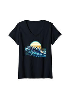 Womens Dragon Boat Rowing Kayaking Kayaker Paddling Kayaker V-Neck T-Shirt