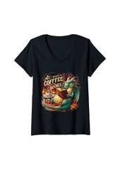 Womens Dragon Coffee And Books Lovers Funny Dragon and Books V-Neck T-Shirt