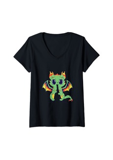 Womens Dragon eating the cloth of this material V-Neck T-Shirt