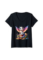Womens Dragon Enthusiast Book Lover Reading Club World Book Day V-Neck T-Shirt