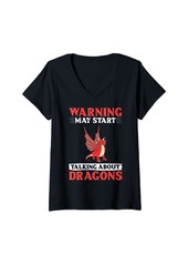 Womens Dragon Head Funny Cute Fantasy Creature V-Neck T-Shirt
