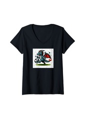 Womens Dragon Loves Soccer Vintage V-Neck T-Shirt