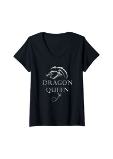 Womens Dragon Queen Dragon Aesthetic Culture Mythical Creatures V-Neck T-Shirt