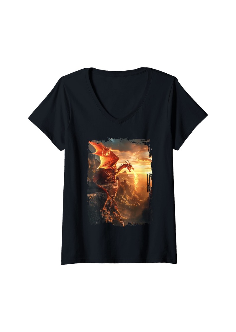 Womens Dragon V-Neck T-Shirt