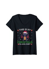 Womens Dragon Wearing Santa Hat Matching Christmas Pajama V-Neck T-Shirt