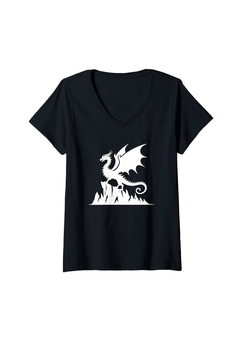 Womens Funny Dragon Design For Men Women Flying Mythical Creature V-Neck T-Shirt