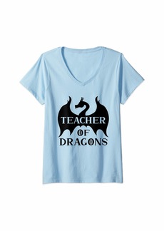 Womens Funny Folklore Legendary Creatures Teacher of Dragons V-Neck T-Shirt