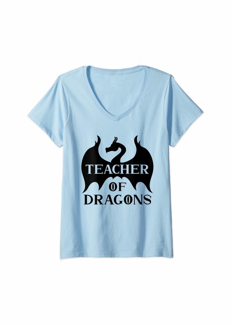 Womens Funny Folklore Legendary Creatures Teacher of Dragons V-Neck T-Shirt