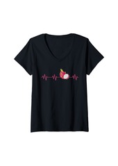 Womens Heartbeat EKG Pulse Dragon Fruit Pitahaya Tropical Exotic V-Neck T-Shirt