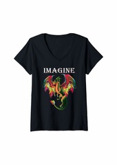 Womens Imagine Being A Dragon Breathing Fire Magical Wings Boys Men V-Neck T-Shirt
