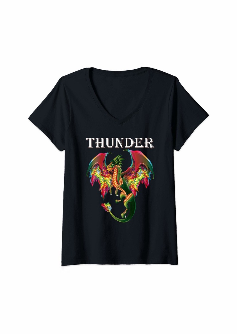 Womens Imagine You Are A Thunder Dragon Breathing Fire With Wings V-Neck T-Shirt