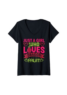 Womens Just A Girl Who Loves Dragon Fruit - Pitaya Tropical Fruit V-Neck T-Shirt
