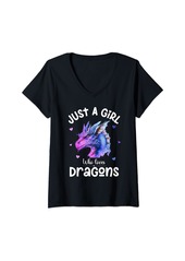 Womens Just A Girl Who Loves Dragons V-Neck T-Shirt