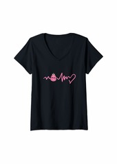 Womens Kawaii Dragon Fruit Heartbeat V-Neck T-Shirt