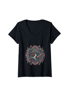 Womens Mandala design cute dragon mandala dragon breathing fire V-Neck T-Shirt
