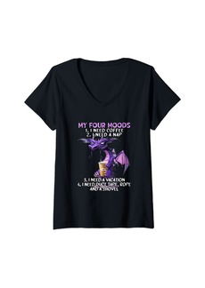 Womens My Four Moods I Need Coffee I Need A Nap Dragon Coffee Lover V-Neck T-Shirt